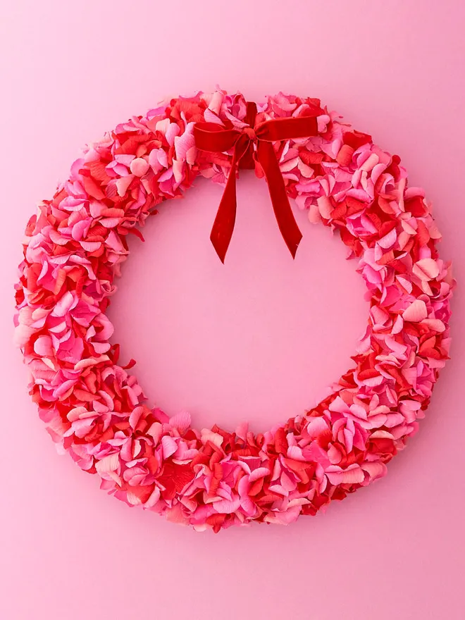 Pink crepe paper wreath