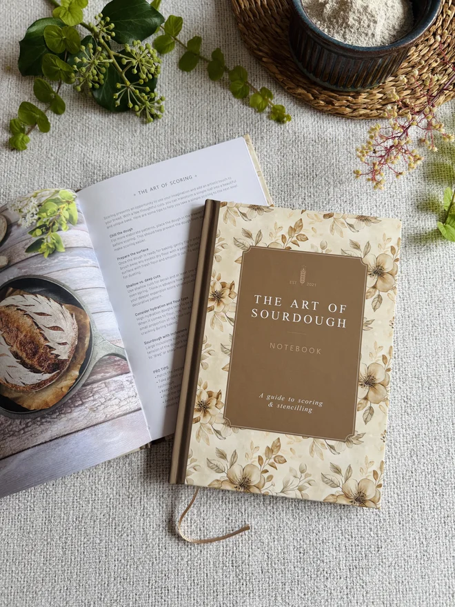 The Art Of Sourdough Notebook Front Cover and Scoring Pages