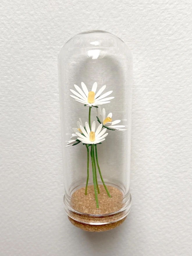 Handmade Mini Paper Wild Daisies in Glass Dome