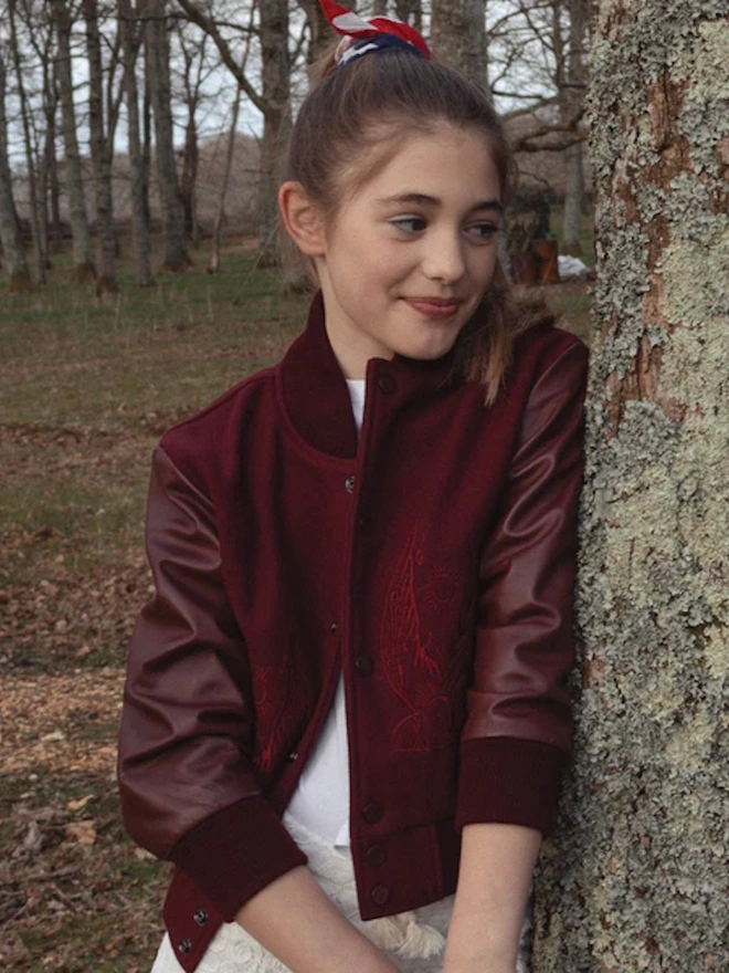 Wild & Free Wool & Leather Maroon Jacket 