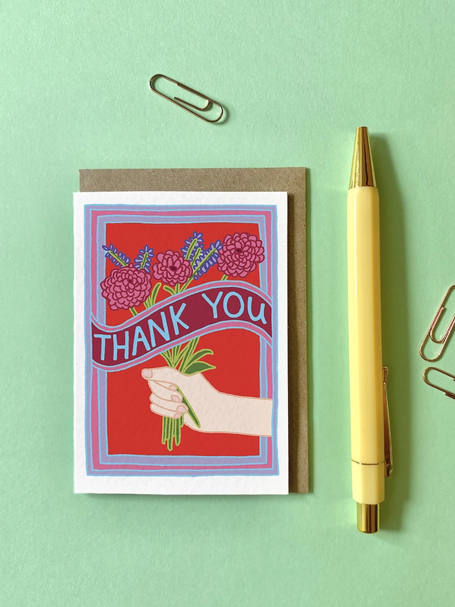 thank you mini greeting card with bunch of flowers