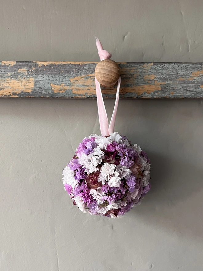 Pink, Purple and White Winter Dried Flower Bauble