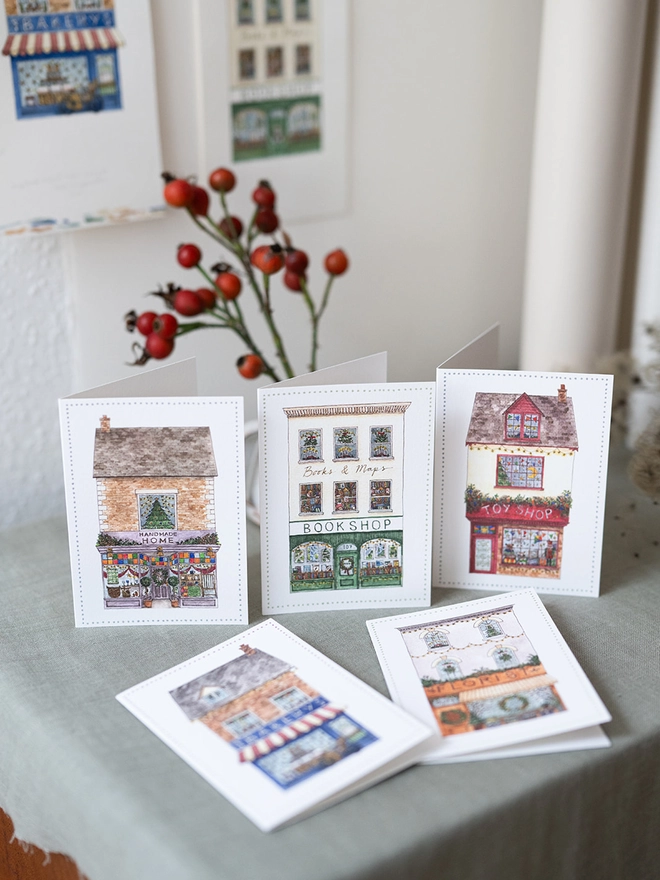 Illustrated set of 5 shop cards