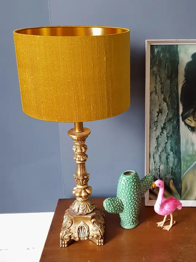 Antique Gold Silk Handmade Lampshade With Copper or Gold Foil Lining, 