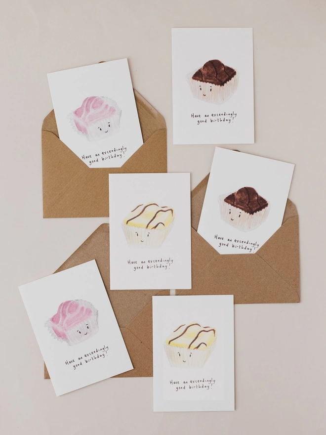 Fondant Fancy set of 6 Birthday Cards 