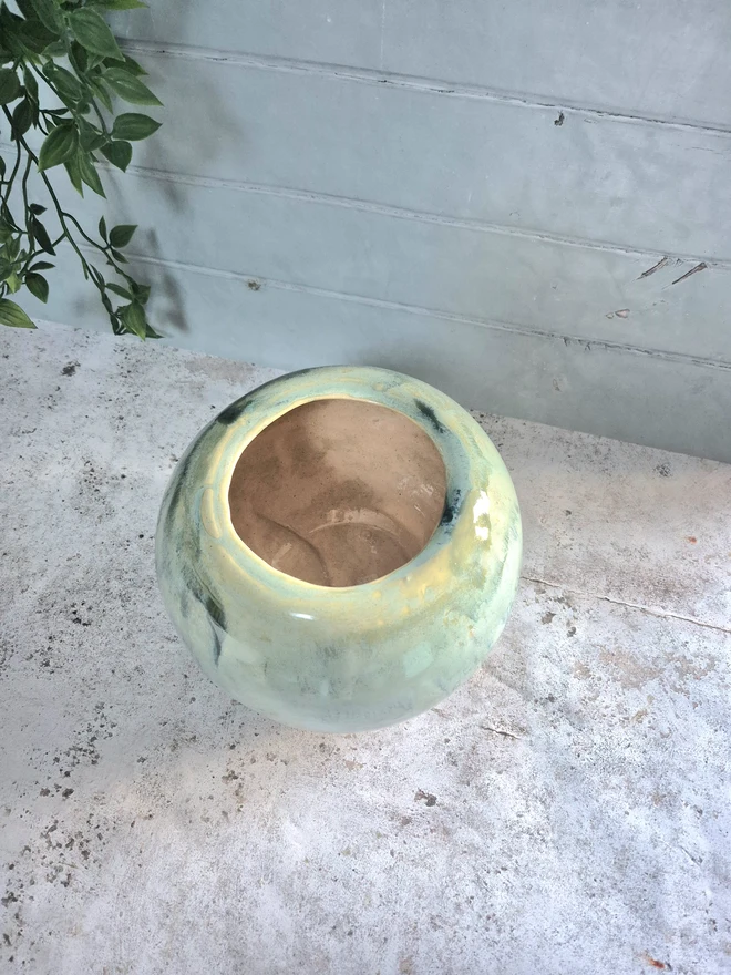 Large ceramic vase, large round vase, ceramic vase, pottery vase, Jenny Hopps Pottery, Green, turquoise, gift vase, christmas vase gift