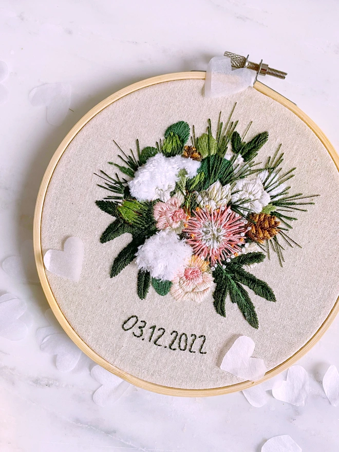 Hand embroidered wedding bouquet keepsake