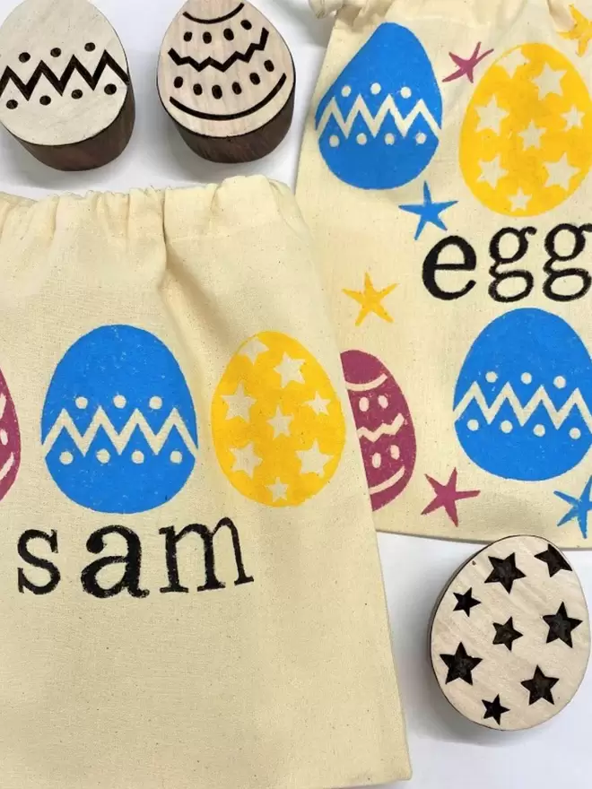 Hand stamped easter egg bag
