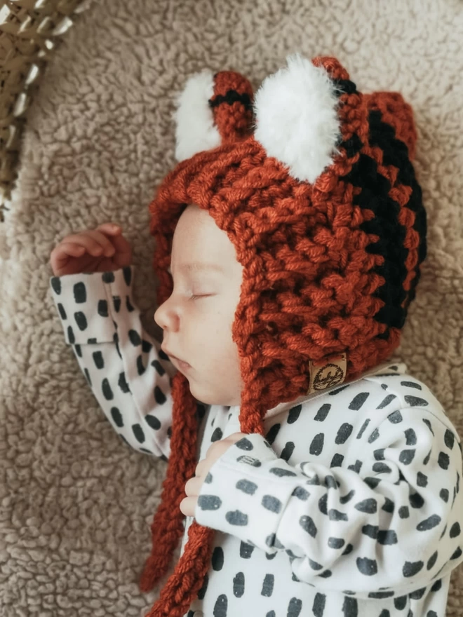 Baby tiger bonnet, crocheted by hand