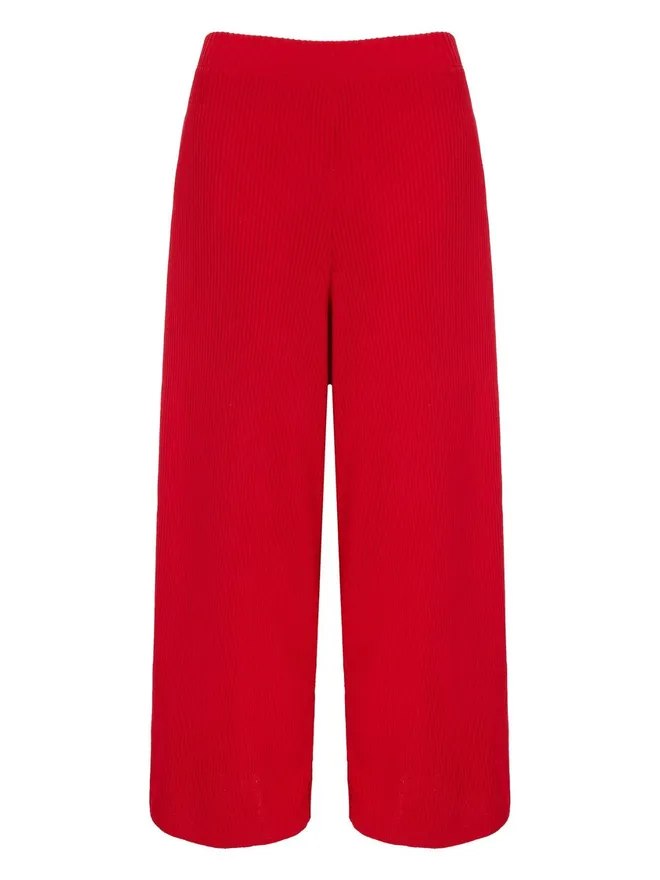 Wide leg knitted trousers red