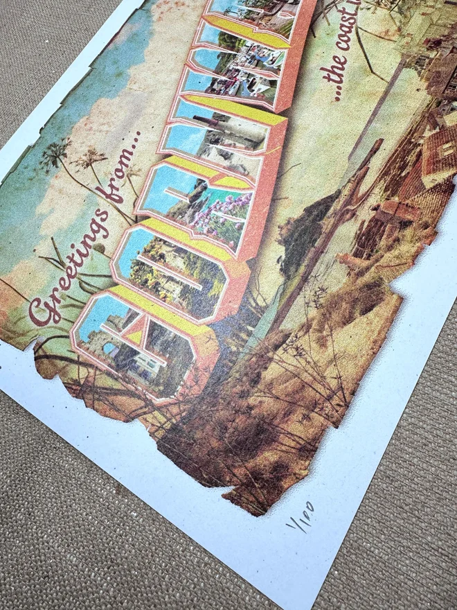 greetings from cornwall retro themed screenprint postcard