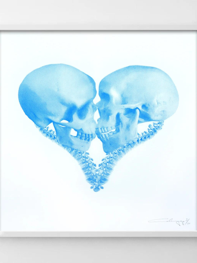 skull heart blue screen print