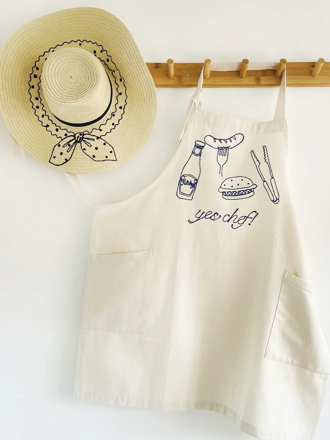 Hand embroidered yes chef apron