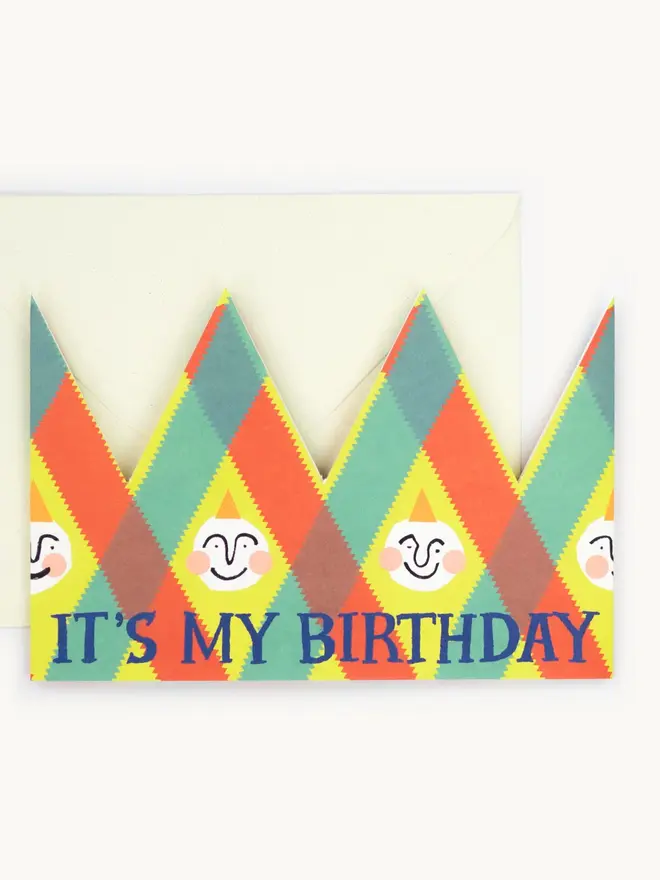 multicoloured card paper crown birthday hat