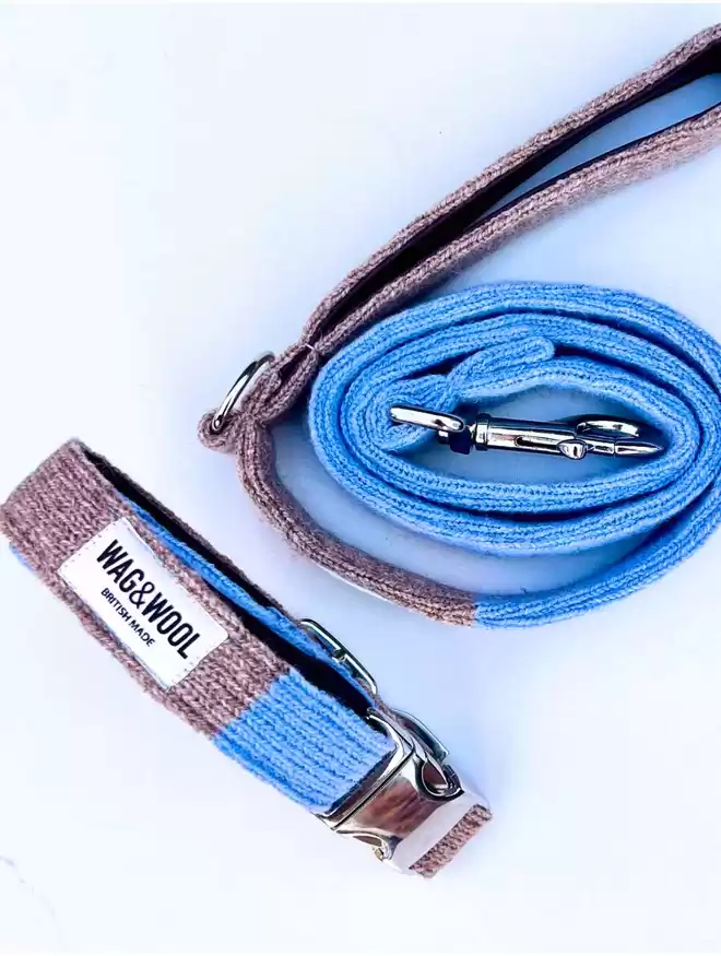 sky blue dog collar and lead set 