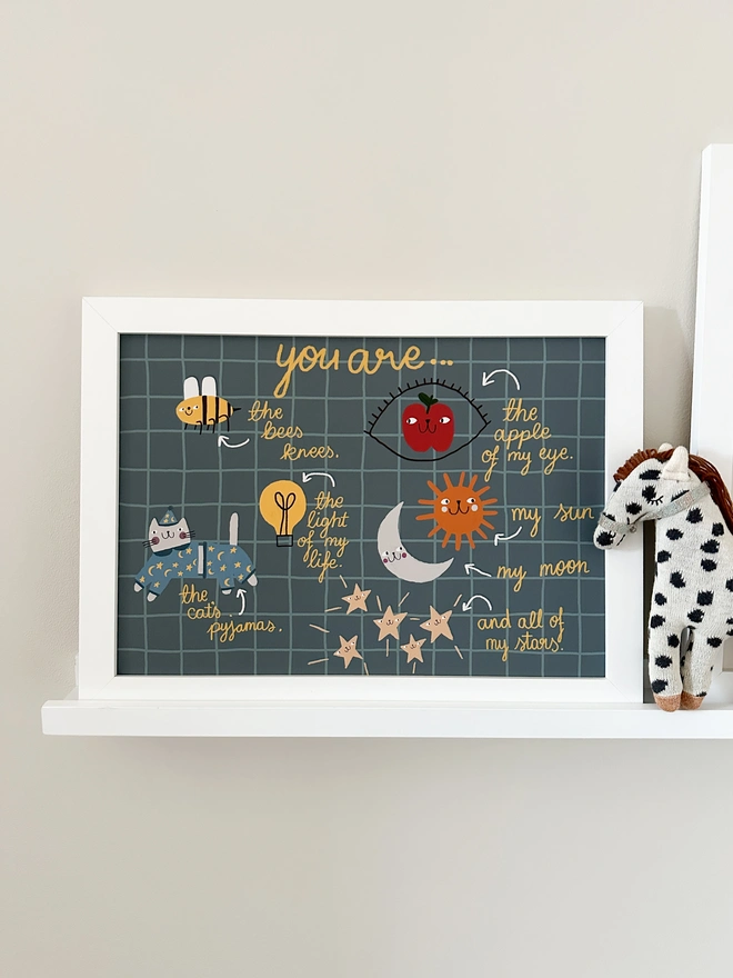An art print full of positive affirmations for kids bedroom wall to promote positive mental health 