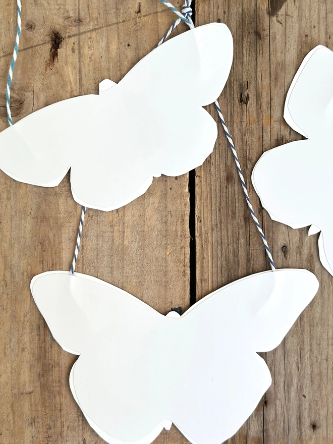 3 Hand Painted Butterflies. Set Of Linocut Wall Hangings . White back shown