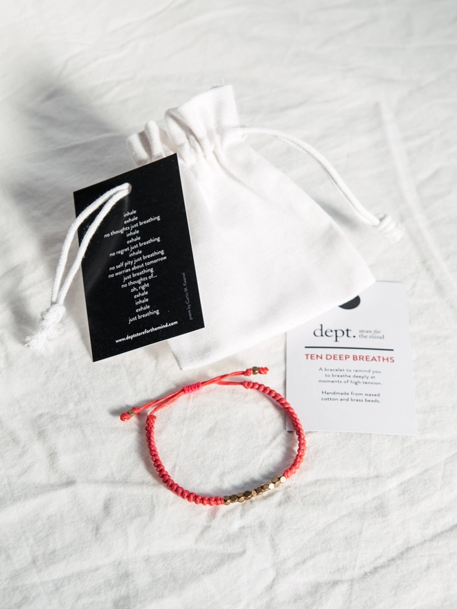 Ten Deep Breaths Bracelet in Pink with Drawstring Bag