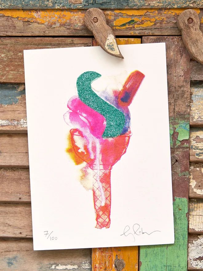 Mini ice cream glittered screen print