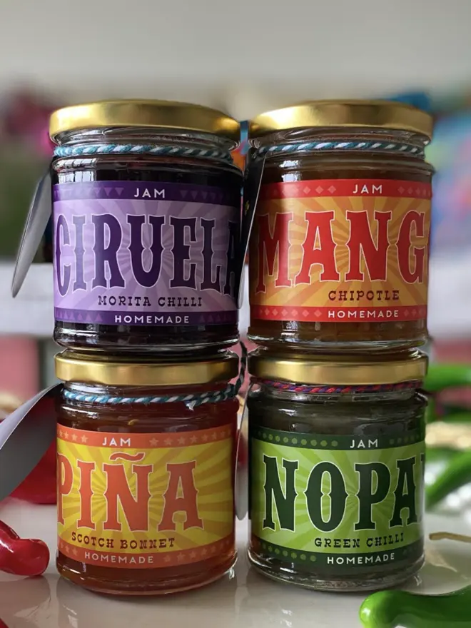 stack of 4 jam jars, all with Miski brand packaging