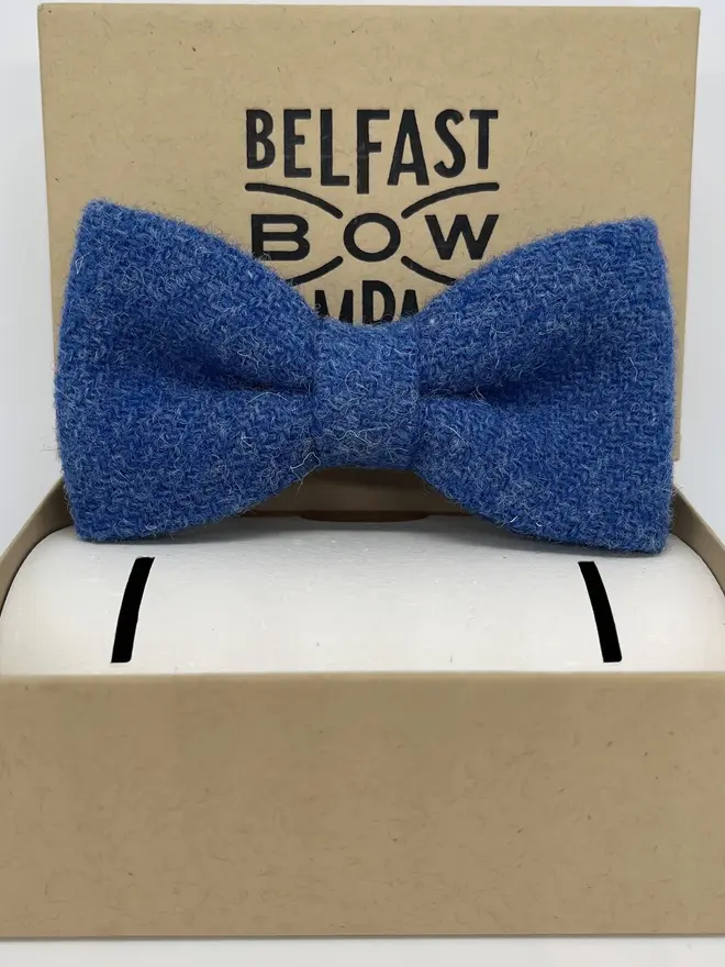 blue handmade tweed bow tie