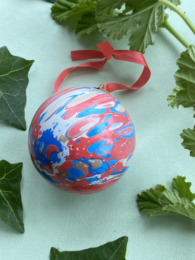 Large Round Hand-Marbled Ceramic Bauble