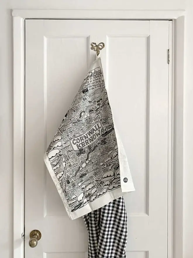Cornwall Print Tea Towel Hung