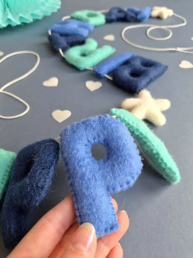 Blue and Turquoise felt 'Happy Birthday' Garland