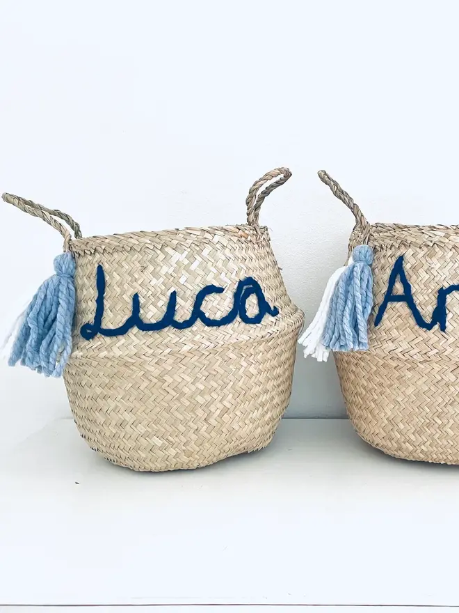 Personalised Blue Name Belly Basket 
