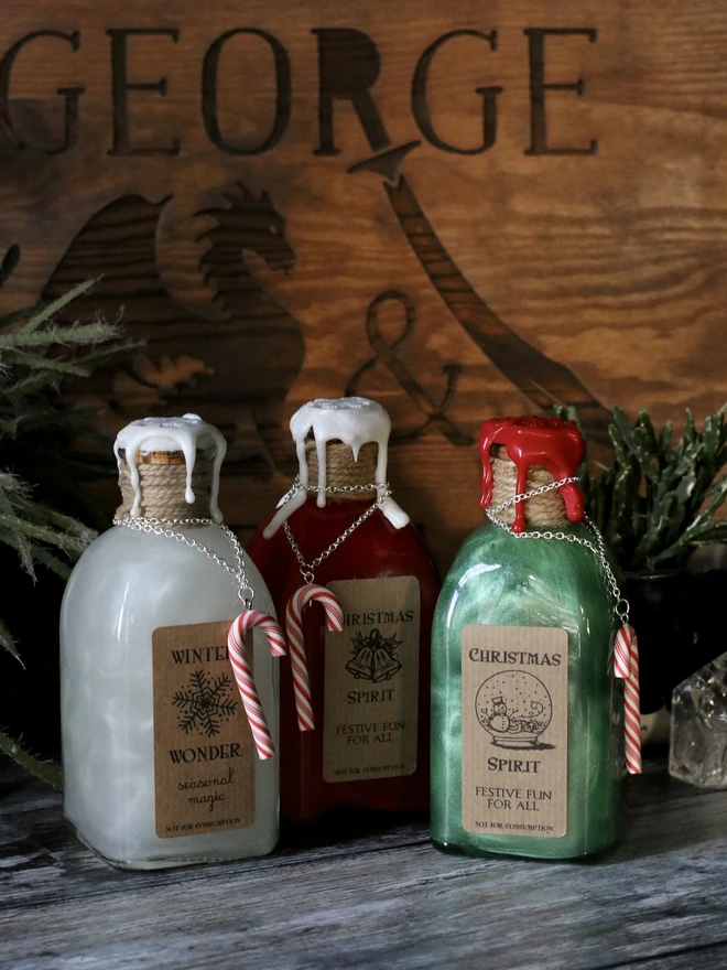 Christmas spirit potion bottles