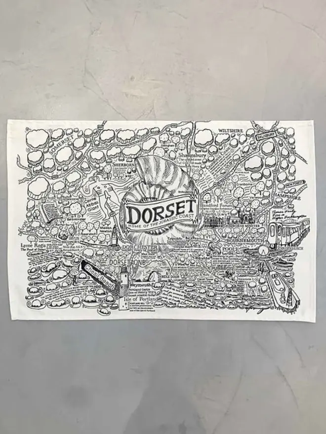 Dorset Print Tea Towel Laid Out