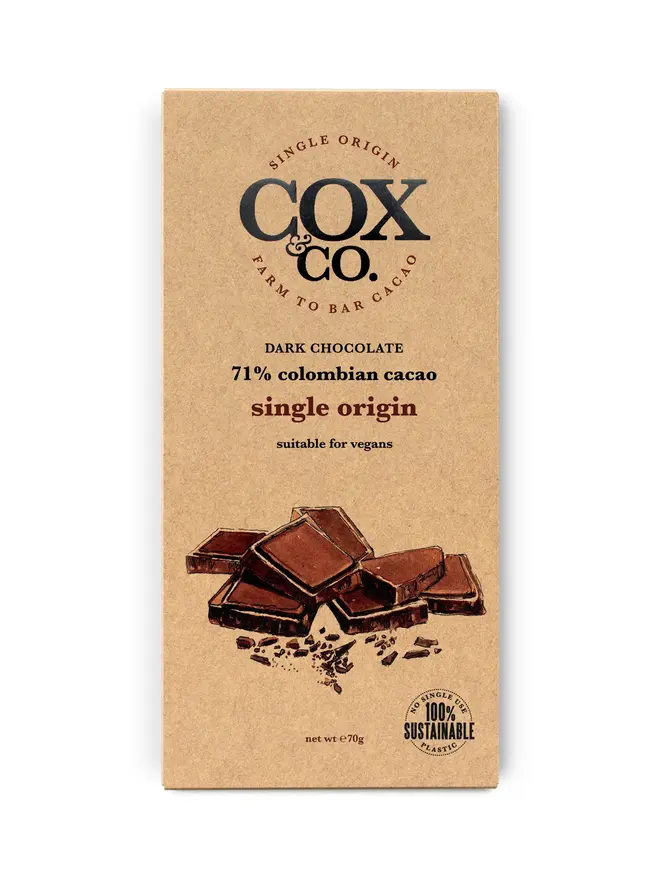 71% Dark Chocolate Bar (Set Of 1, 2 Or 3), a chocolate bar sitting on a white surface. 