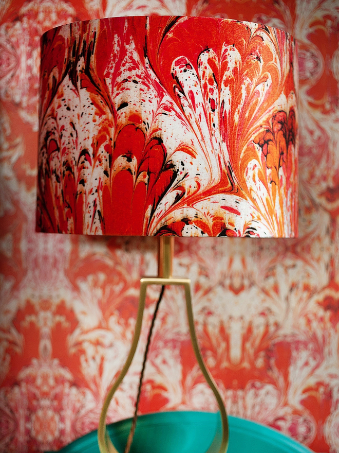 orange patterned handmade linen lampshade