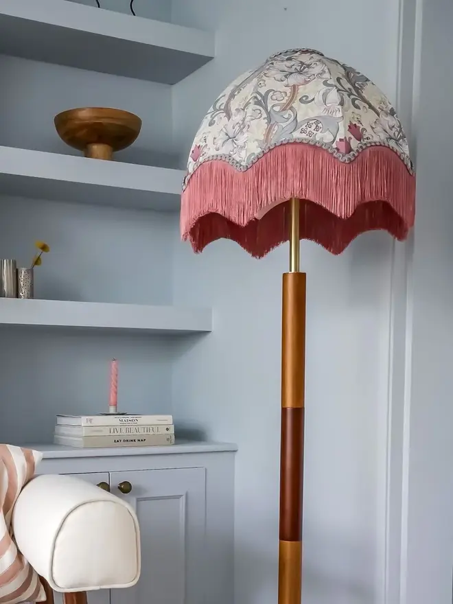 William Morris Golden Lily Fringed Lampshade Dove/ Plum