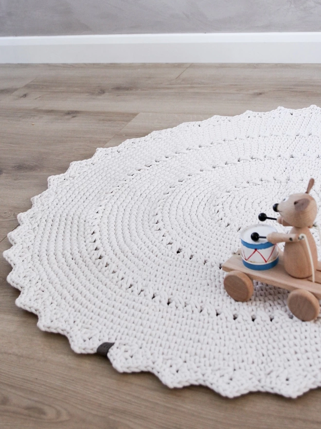 hand crocheted rug boho style
