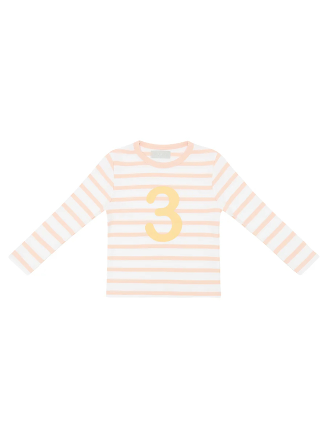Powder Pink & White Breton Striped Number 3 T Shirt