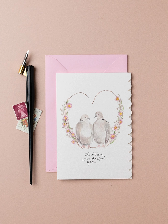 Collared Doves Anniversary Card 