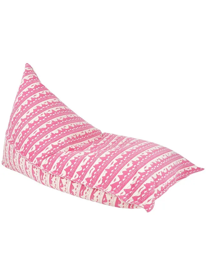 Pink Belle Mare Woven Bean Bag Cover, a pink bean bag sitting against a white backdrop. 