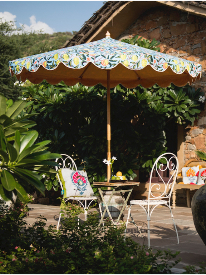 Blue patterned Octagonal Garden Parasol