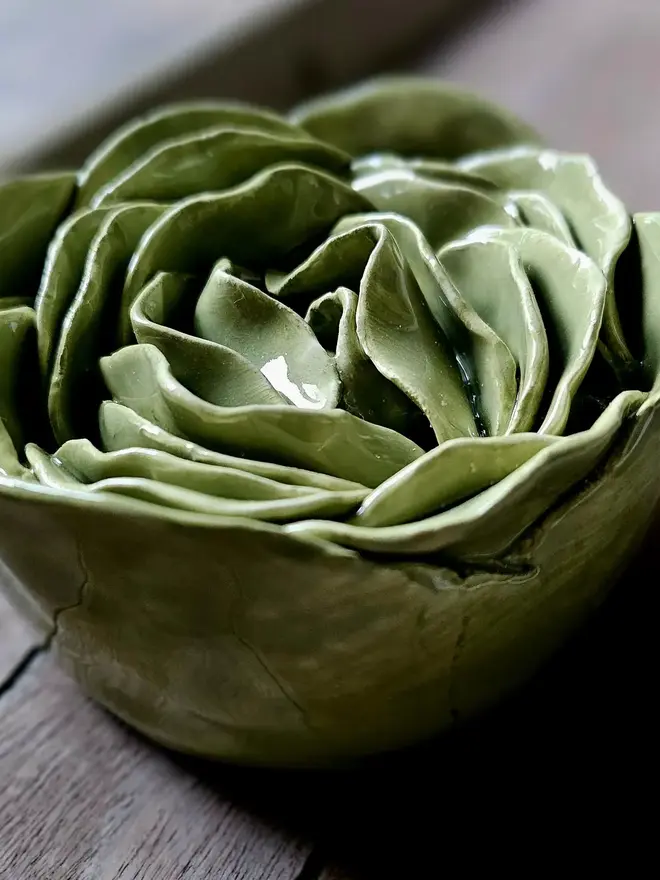 Olive green ceramic flower pottery gift wall decor 