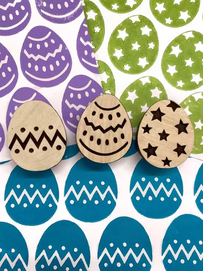 Easter Block Printing Set - Trio of Easter Egg Indian wooden printing blocks