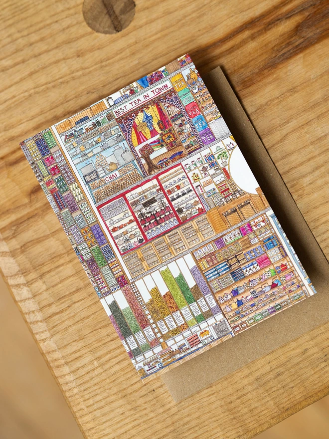 Hand-Drawn Watercolour Tea House Card  