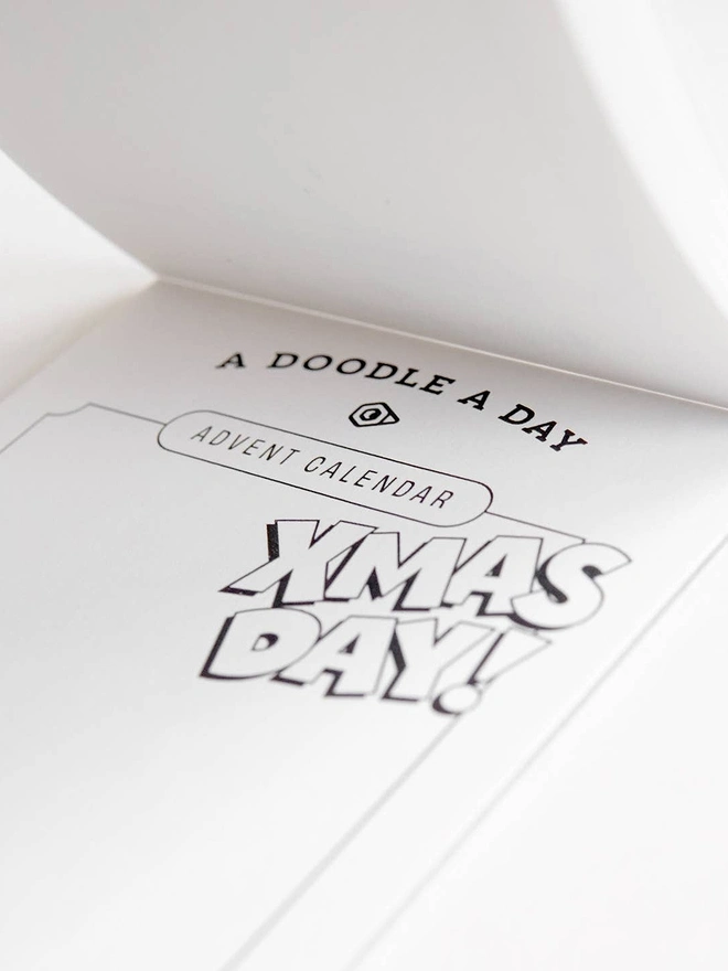 Odd Goose Creative Advent Calendar Doodle a Day notepad close up of Christmas Day page with lettering title