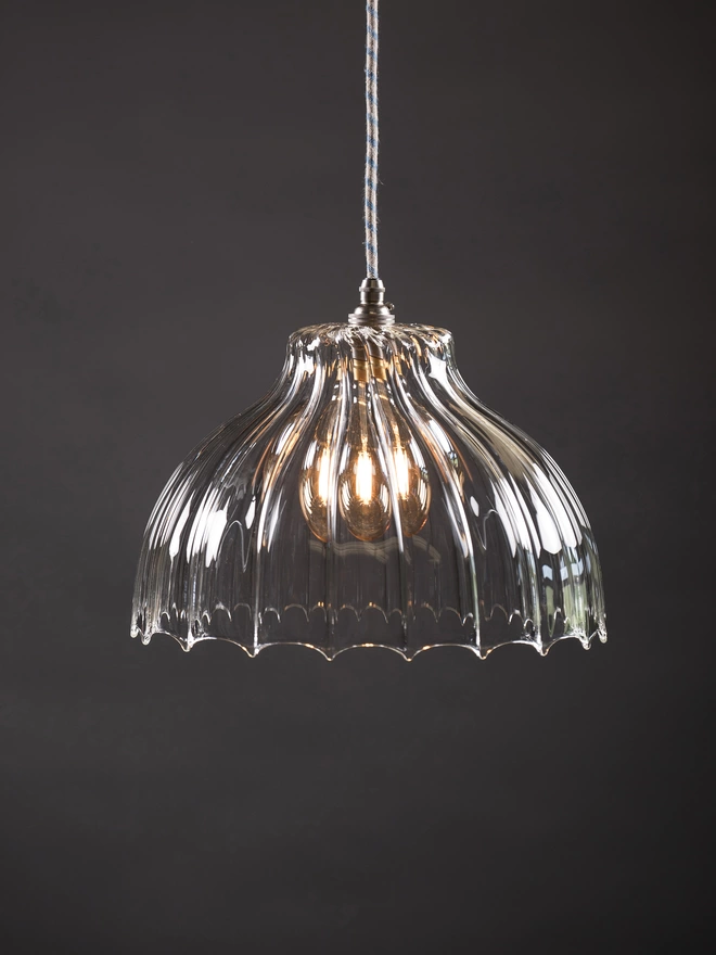 Large CLear Ribbed Glass Pendant Light 