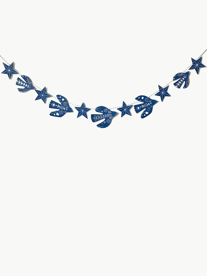 Traditional Nordic Folk Birds Hand Printed Linocut Garland