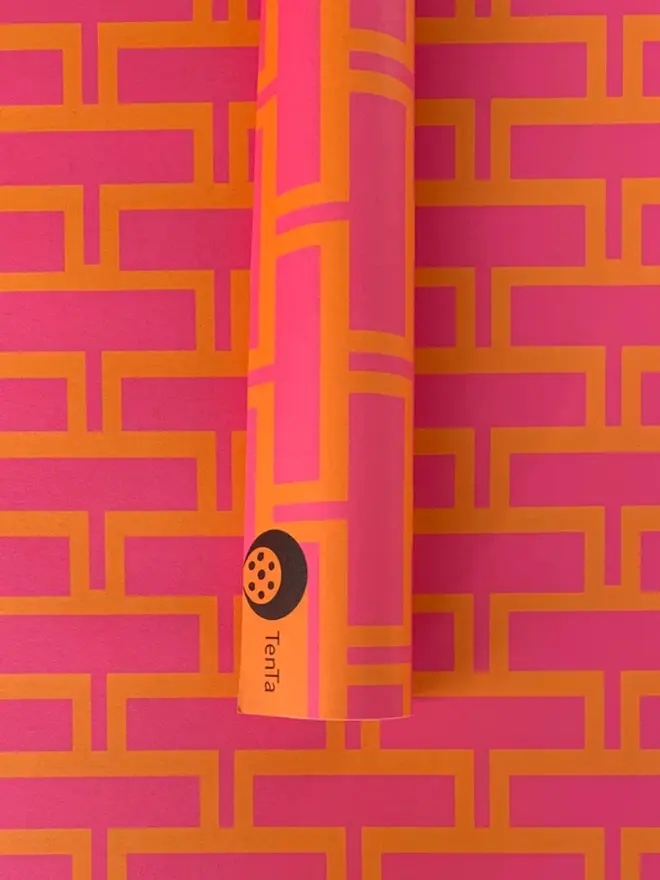 Geometric Bricks Pattern Wrapping Paper, against a pattern background. 