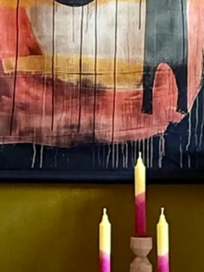 Tangerine Hessian Petal Lampshade With Butterscotch, in a room. 