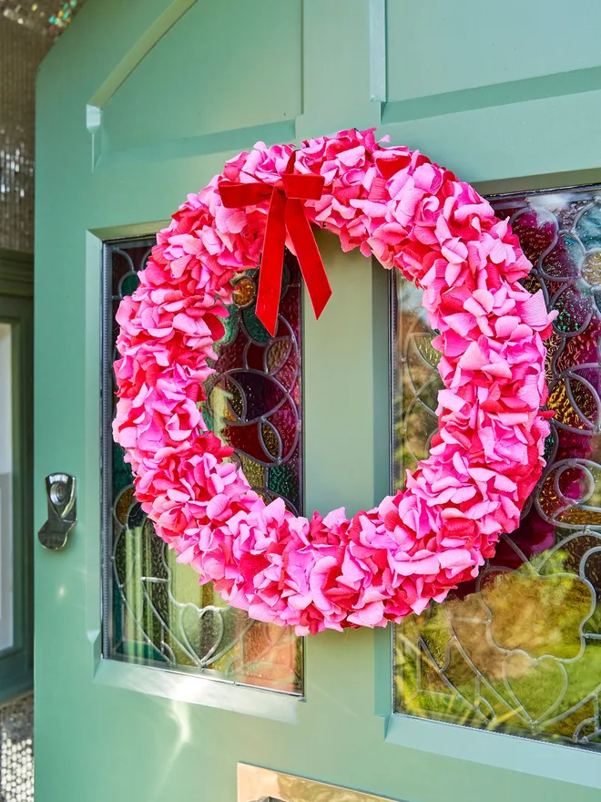 Pink crepe paper wreath