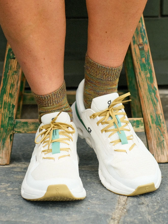 brown four colour yarn socks 