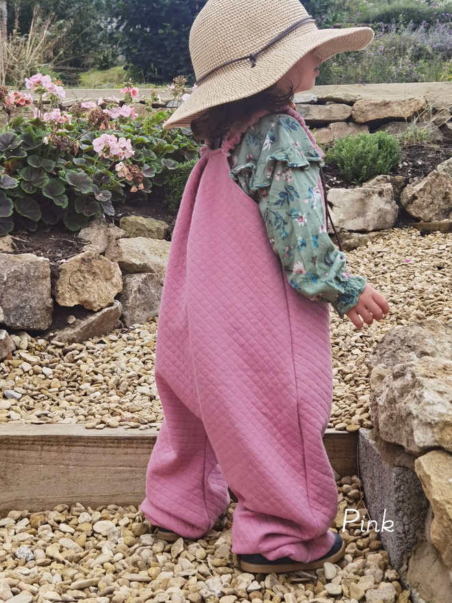 kids quilted dungarees pink